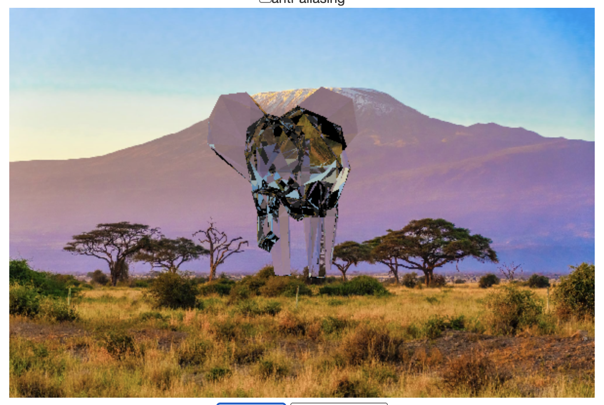 Picture of a crystal elephant in front of kilimanjaro